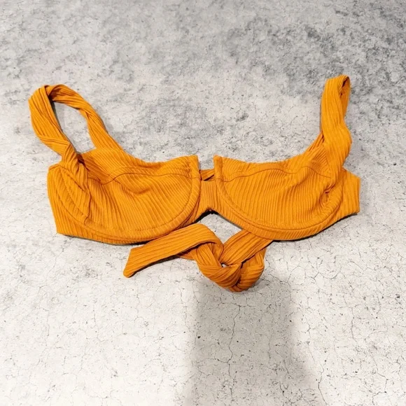L Space Camellia Pointelle Rib Bikini Top Mustard Orange Size XS - Picture 2 of 4